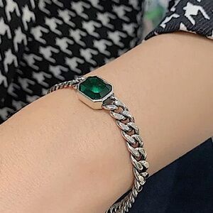 EMERALD GREEN STERLING SILVER ZIRCON BRACELET